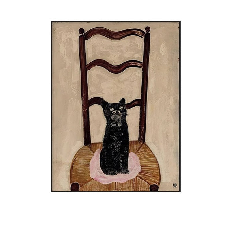 Stuhl Katze Vintage Wandkunst 12×16 in 